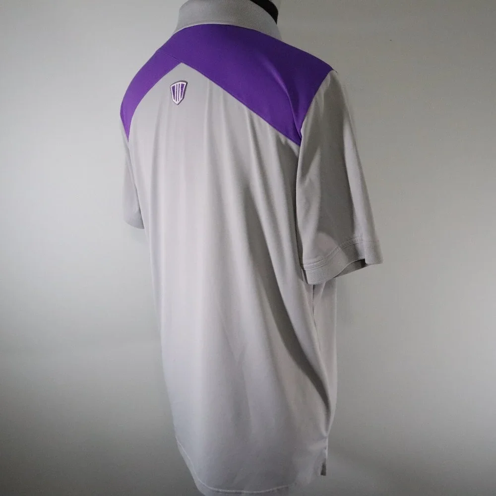 Adidas‎ Golf Polo Shirt Mens Medium Performance Gray Purple Short Sleeve